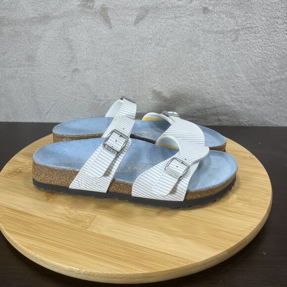 Birkenstock Birkis Sydney Womens Size 5 Blue White Striped Birko Flor Sandals - Picture 1 of 8